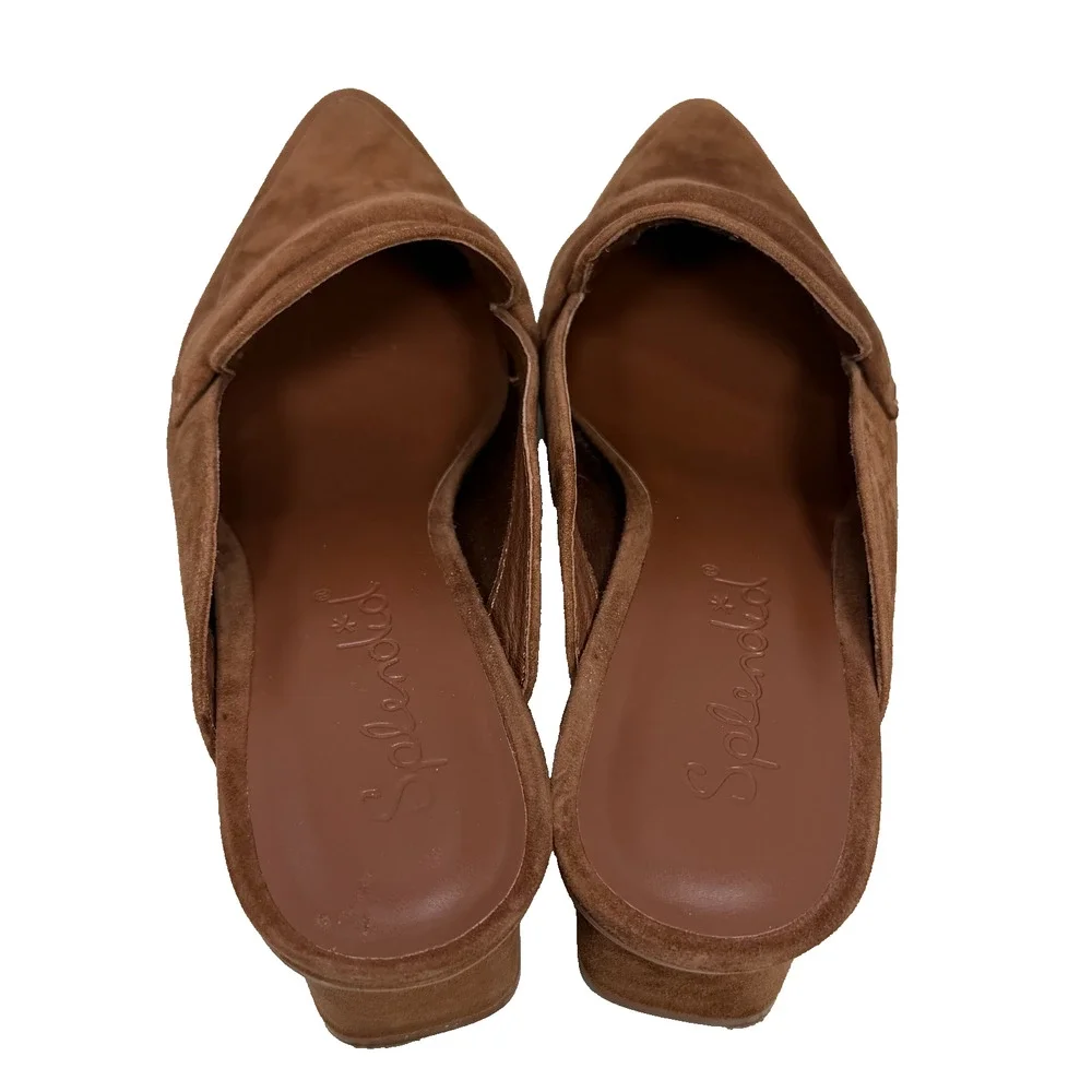 Splendid Loretta Suede Mules 8.5 Brown Pointed Toe Block Heel SlipOn Leather EUC - Picture 3 of 8